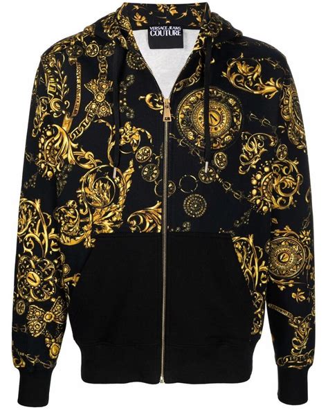 versace jeans full zip hoodie black|Versace hoodie men's sale.